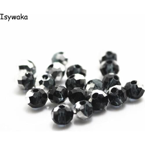Isywaka Black Sliver Colors 4*6mm 50pcs Rondelle Austria faceted Crystal Glass Beads Loose Round Beads for Jewelry Making