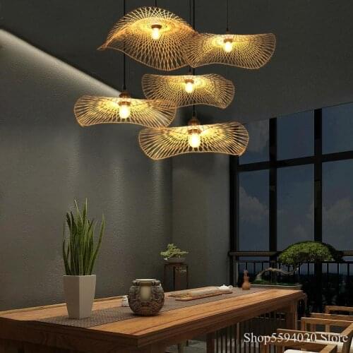 Chinese Bamboo Chandeliers Lights Creative Alien Zen Tea Room Hanglamp Japanese Decorative Staircase Hanging Lamp Lamparas Led