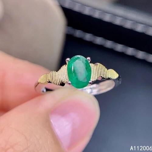 KJJEAXCMY fine jewelry 925 sterling silver inlaid natural emerald ring delicate new female gemstone ring lovely support test
