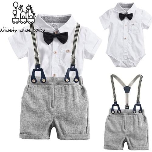 Baby Boys Gentleman Clothes Sets Wedding Party Birthday Newborn Infant Boy Clothes Tops+Shorts 2Pcs Baby Boy Clothes Outfits