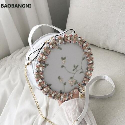 Womens New Lace Flower Small Round Bag Korean Version Cute Chain Shoulder Messenger Bolsa Multifunction All-Match Fashion