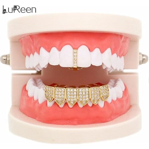 LuReen Gold Teeth Grills Dental Top Single Tooth Clip Cosplay Teeth Caps Fake Grills for Teeth Grillz Women and Men