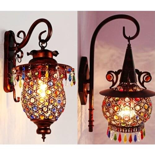 Bohemian coffee wall lamp southeast Asia style lamps and lanterns of hollow out, wrought iron crystal corridor lamp