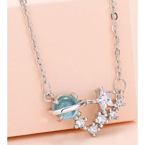 Star Moon Necklace Cute Girl Clavicle Chain Heart Sweet Student Neck Chain with Crystal Global Charm Pendant