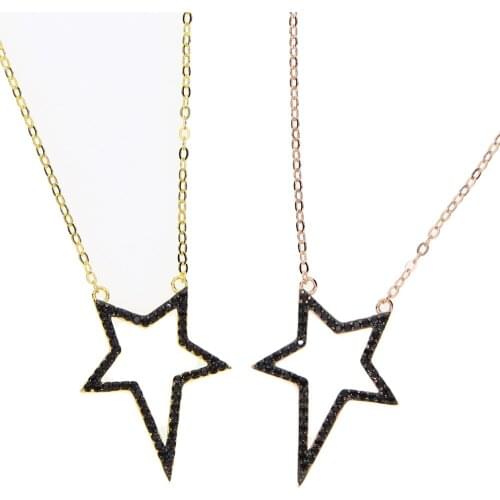 Top quality uneven star black cz star outline elegant fashion jewelry latest design fine 925 sterling silver women necklace