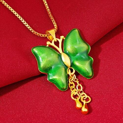 Cute Green Enamel Butterfly 24K Gold Color Indian Necklaces for Women Gold Pendant Collar Chain 2021 New Fashion Jewelry Chokers
