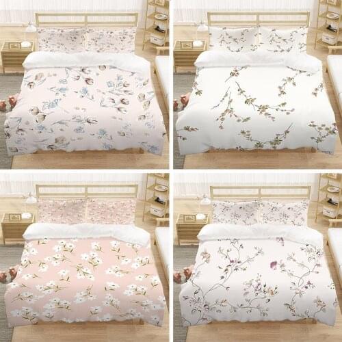 Garden Style Floral Comforter Duvet Cover With Pillowcase Modern Chic Flower Leaves Pattern Printed Bedding Sets Bedroom Set