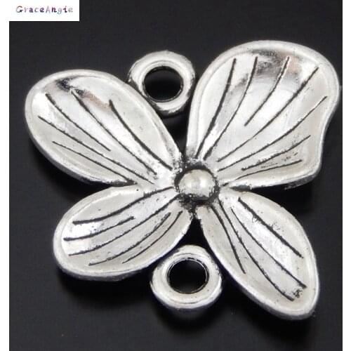 GraceAngie 8PC Antique Style Silver Tone Alloy Flower Pendant Connector Charms Findings Fashion Accessory Jewelry 19*18MM 50551