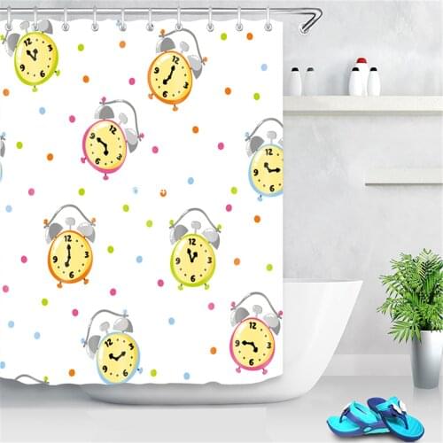 Simple Wind Alarm Clock Snail Pattern Waterproof and Mildewproof Washable with Hook White Shower Curtain Bathroom Decoration