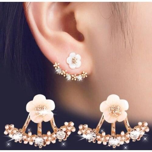Daisy Ear Nail Earring Female Korean Version Of Simple Crystal Little Chrysanthemum Flower Back Hanging Sweet Earrings For Women