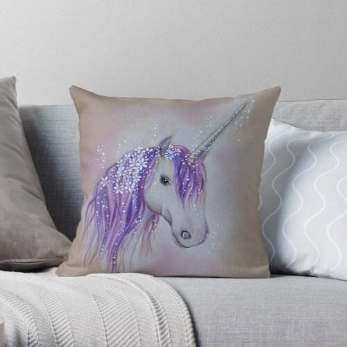 Lilac Dreaming Unicorn Throw Pillow 100% Cotton Decor Pillow Case Home Cushion Cover 45*45cm