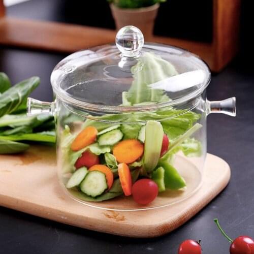 Glass pot with lid, 1L / 1.3L, hand-made glass cookware, can be used to cook noodles, soup, milk, baby food, etc