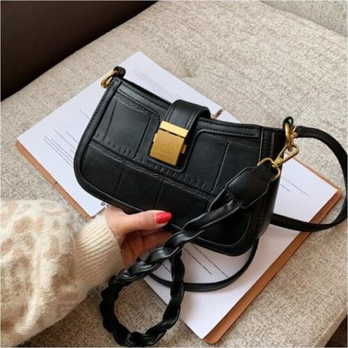 Stone Pattern PU Leather Crossbody Bags for Women 2021 Winter Branded Shoulder Handbags and Purses Luxury Chain Cross Body Bag