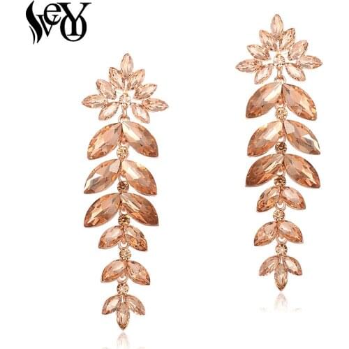 VEYO Flower Crystal Long Dangle Earrings Elegant Drop Earrings Fashion Jewelry for Women New