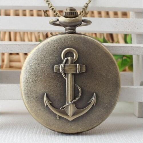 Vintage Bronze antiques Anchor the three-dimensional pendant men and students pendant Necklace pocket watches