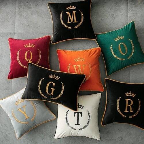 A-Z Letter Embroidered Pillow Cover Authentic Luxury Black Velvet Cushion Case Living Room Sofa Office Car Home Gift