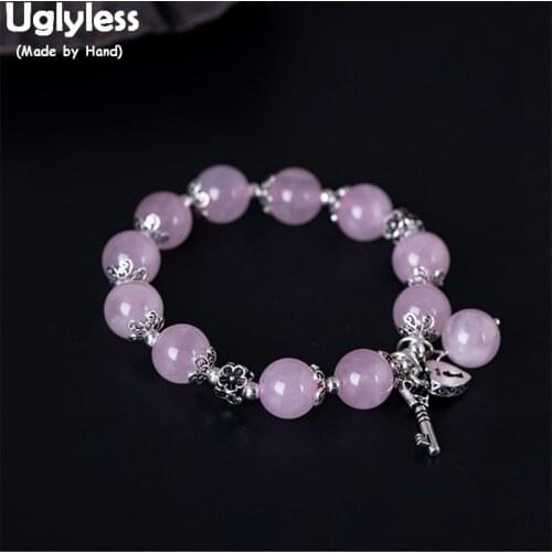 Uglyless 100% Real 925 Sterling Silver Handmade Lock Key Bracelets for Women LOVE Gift Fine Jewelry Crystal Balls Elastic Rope