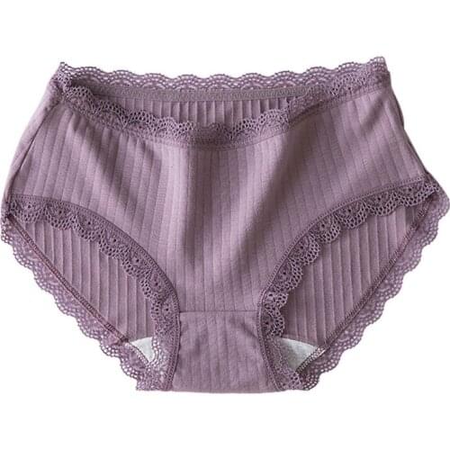 Women Cotton Soft Briefs Sexy Lingerie Female Mid Rise Panties Underwear Sexy Lace Solid Color Breathable Briefs