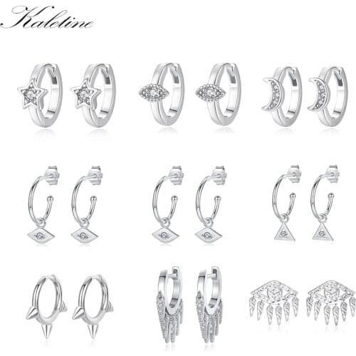 KALETINE Star Moon Tassel Evil Eye Hoop Earrings for Women 925 Sterling Silver Small Earrings Hoop Earings Fashion Jewelry 2020