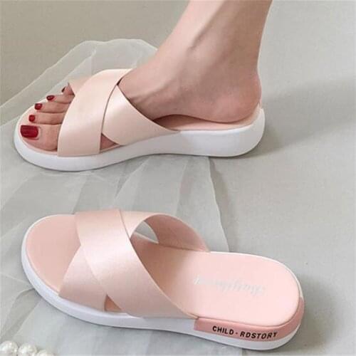 New Sale Woman Wedge House Slippers Platform Shoes Female Beach Peep Toe Sandals Cross Strap Slides Black Beige Pink Eu 35-40