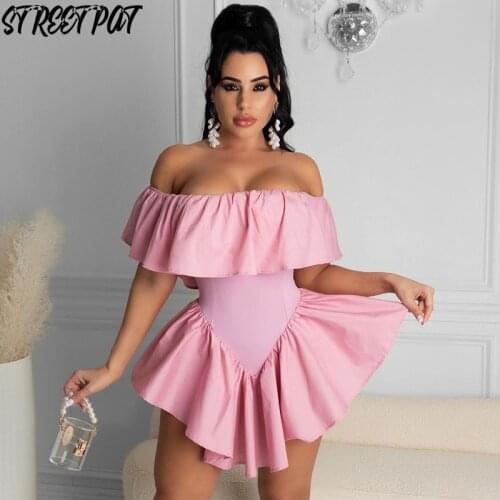 One Shoulder Sexy Ruffles White Jumpsuit Women Summer Elegante Club Outfits Bodycon Romper Shorts Mode Body Femme 2021