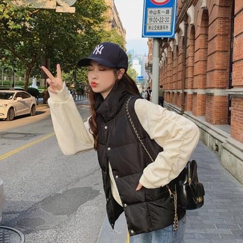 FNOCE 2020 winter new womens down vest jackets fashion casual solid sleeveless stand collar Single Breasted slim vest coats