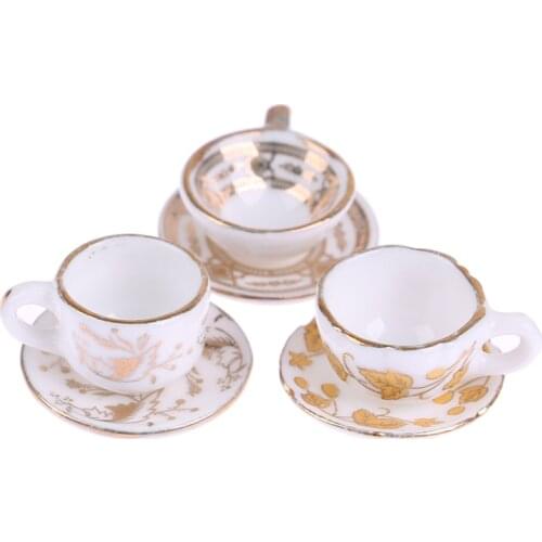 1 Set 1/12 Scale Ceramic Tea Cup Dollhouse Miniature Tableware Cup & Saucer Decoration