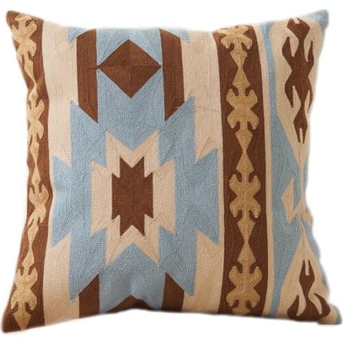 100% Cotton Kilim Pattern Embroidered Square Pillow Cover Cushion Case Chair Sofa Cushion Cover 45x45cm Without Stuffing
