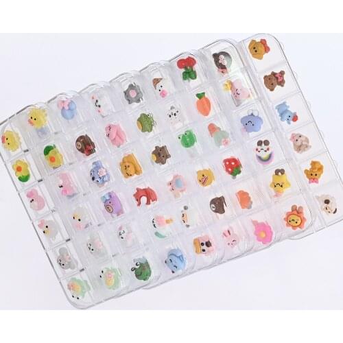 12Girds/Box Kawaii Cartoon Nail Art Decorations 3D Multi-shape Cute Resin Charms DIY Mini Animal/Fruit Manicure Accessories FA