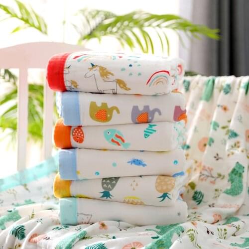 150X120cm 6 layers big size baby muslin cotton elephant bordure kids summer blanket baby receiving blanket baby wrap infant wrap