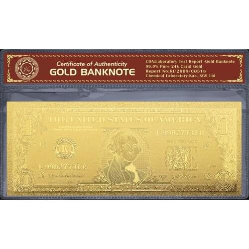 24k Gold Plated Banknote Copy Paper Money USD 1 Dollar Bill Collection Home Decoration Crafts Display Stand Money Collection