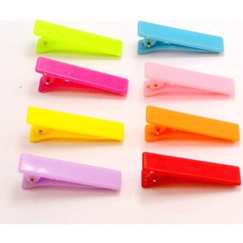 50 Mixed Bubblegum Color Plastic Pinch Alligator Hair Clips Teeth Bows DIY 41mm