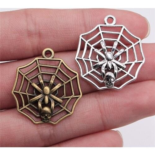 3pcs 29x26mm Antique Silver Color Antique Bronze Skull Spider Pendants Cobweb Spider Skull Pendants Charm Skull Charm