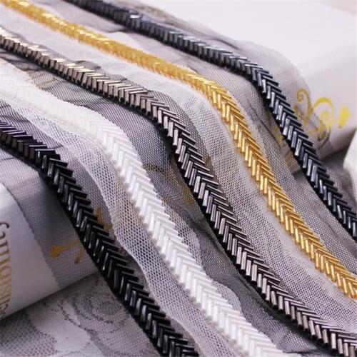 5Yards Lace Trim Pearl Beaded Mesh Lace Ribbon Fabric Black White Beading Collar Sleeve African Lace Fabric Dress Decoration