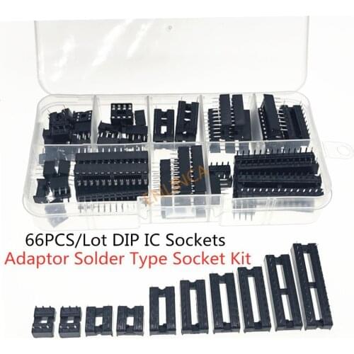 66PCS/Lot DIP IC Sockets Adaptor Solder Type Socket Kit 6,8,14,16,18,20,24,28 pins + Box