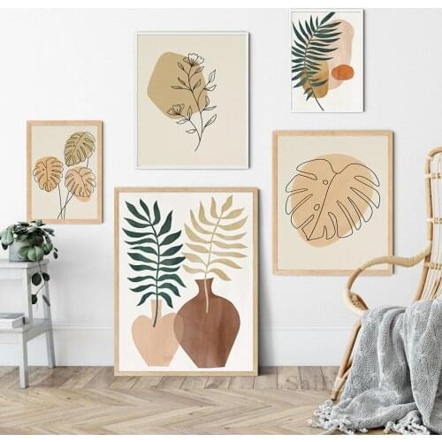 Abstract Boho Monstera Valley Line Canvas Paintings Plant Flower Wall Art Posters Prints Pictures Bedroom Room Decor Home Decor