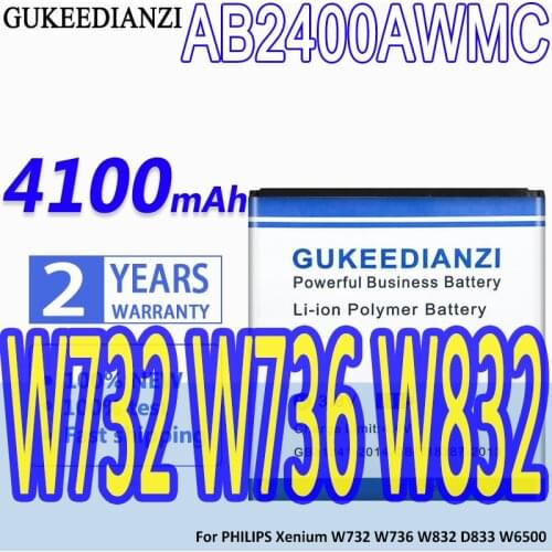 New Battery For PHILIPS Xenium W732 W736 W832 D833 W6500 w737 Mobile Rechargeable Batteries AB2400AWMC 4100mAh
