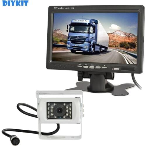 DIYKIT 12V-24V DC 7" TFT LCD Car Monitor + 4pin IR Night Vision CCD Car Camera Rear View System for Bus Houseboat Truck