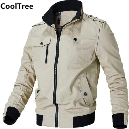 CoolTree Men Casual Jackets Spring Autumn Stand collar Solid color Bomber jacket Male Slim Windbreaker Outerwear Brand Clothing