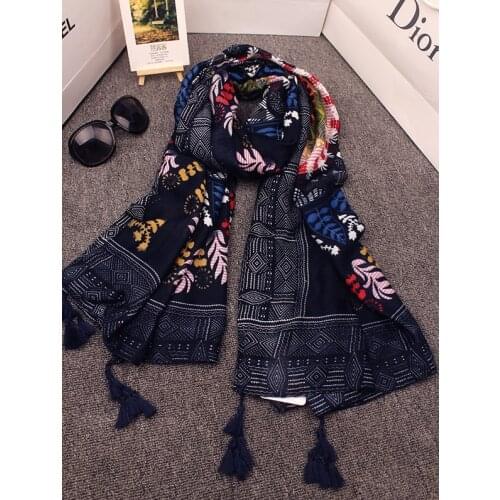 Designer Hijab Scarf 2021 Women Boho Vintage 70s Ethnic Long Floral Print Scarf Muffler Cape Shawl Wrap Birthday Gifts