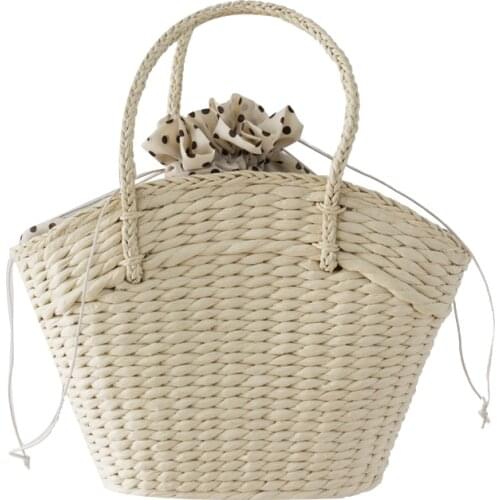 Womens Wicker Woven Shoulder Bag Beach Straw Large-Capacity Portable