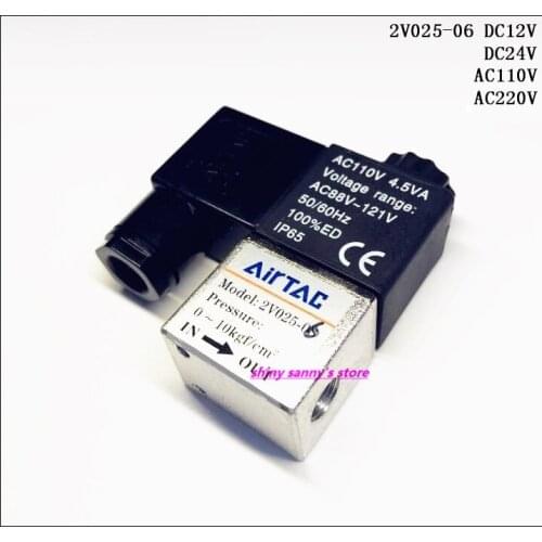 2V025-06 DC12V , DC24V , AC110V , AC220V Air Solenoid Valves 2 Position 2 Way 1/8" Normally Closed IP65 Brand New