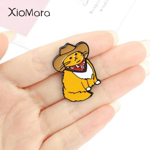 Western Cowboy Fat Orange Cat Cute Animal Enamel Broochs Cartoon Pattern Small Pins Gift For Kids Shirt Backpack Badge Custom