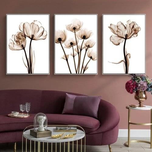 Flower Canvas Paintings Elegant Poetry Modern 3pcs Transparent White Plants Posters Print Picture Simple Wall Art Home Decor