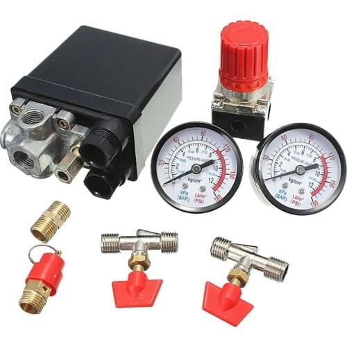 120PSI Air Compressor Pressure Valve Switch Manifold Relief Regulator Gauges