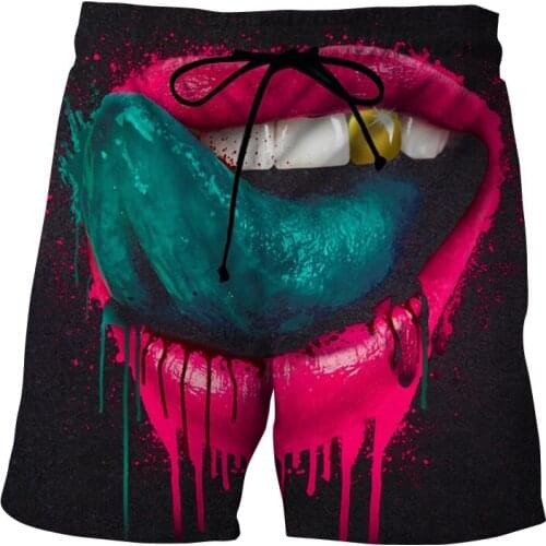 Summer lightweight soft mens shorts running quick-drying Short funny Tongue 3D Printed swimming trunks breathable beach pants