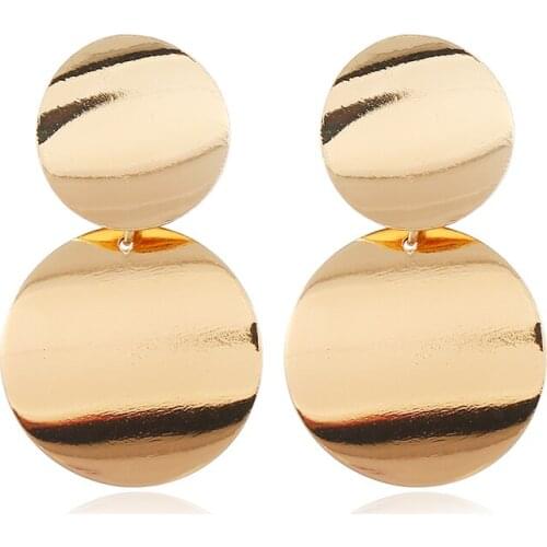 Summer new unique design double round big earrings Pendientes mujer moda 2018 personality exaggerated metal disc Brincos