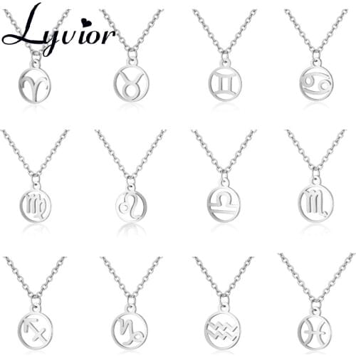 Lyvior 316L Stainless Steel 12 Zodiac Constellation Name Necklace for Women Horoscope Sign Birthday Gift Astrology Jewelry