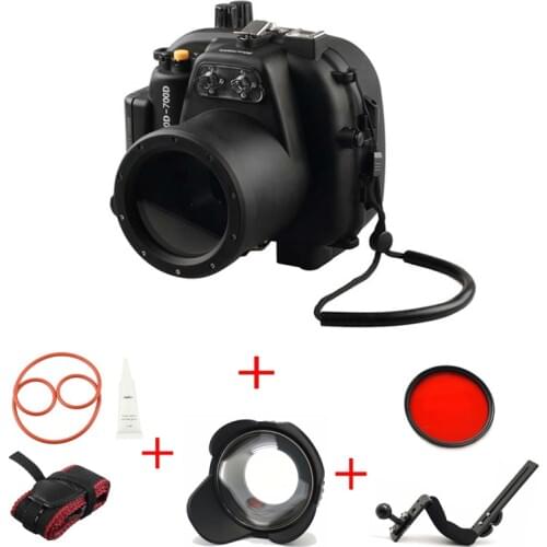 Meikon 40M/130FT Underwater Waterproof camera Housing Case for Canon EOS 650D 700D w/ Diving handle w/ Fisheye w/ Red Filter
