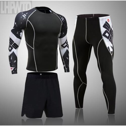 Mens Sportswear Suits Gym Compression Suit Running Clothes MMA Fitness winter Sports Thermal underwear Training Tights 3Pce/set